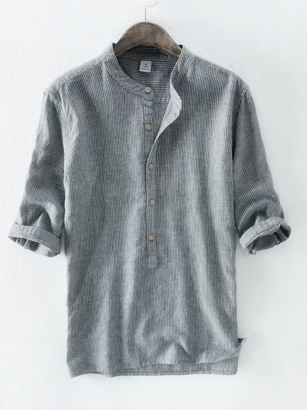 Men's plain linen shirt Men's long sleeve summer casual top