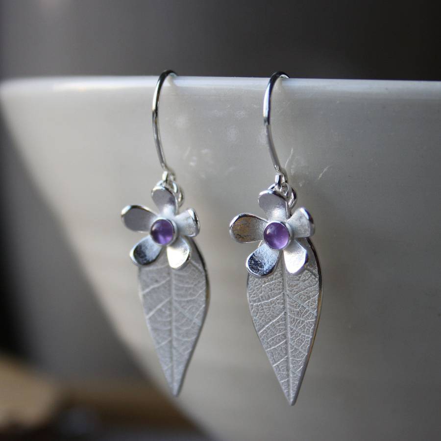 Flower And Leaf Pendant Earrings