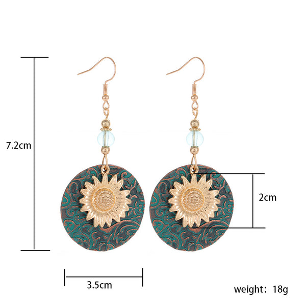 Retro  Colored Double Layer Sunflower  Earrings