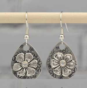 Vintage Silver Flower Drop Earrings