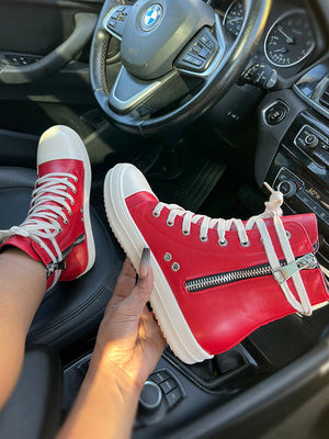 PU Side Zipper High-Top Sneakers