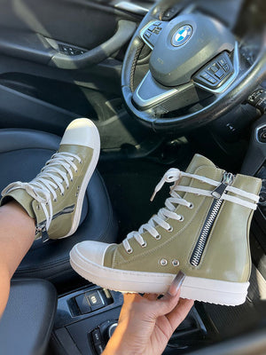 PU Side Zipper High-Top Sneakers