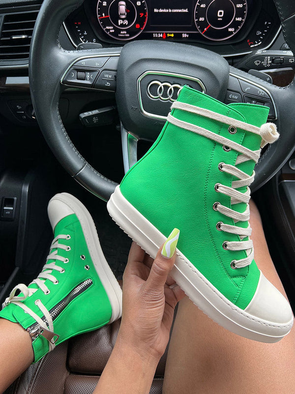 PU Side Zipper High-Top Sneakers