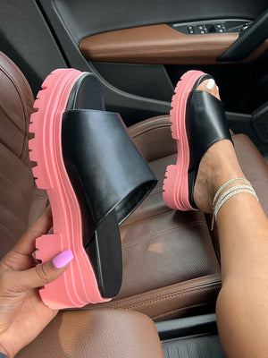 Color Block Chunky Heel Sandals