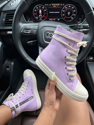 PU Side Zipper High-Top Sneakers