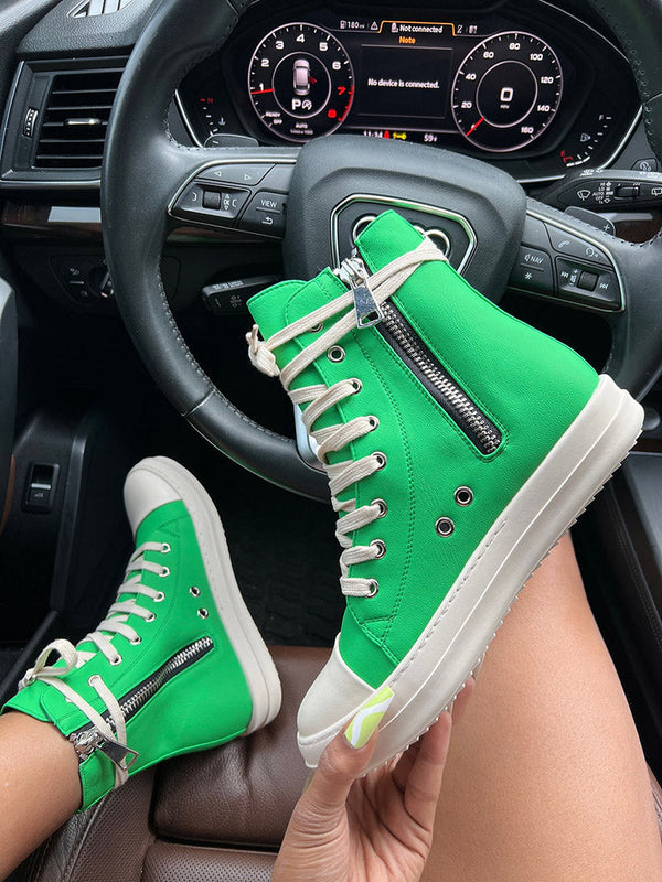 PU Side Zipper High-Top Sneakers