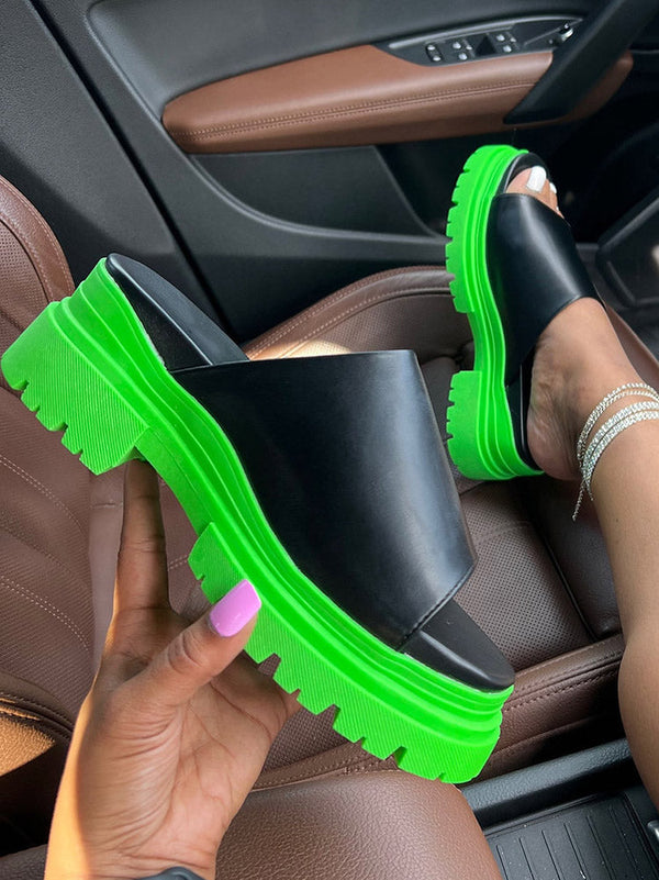 Color Block Chunky Heel Sandals