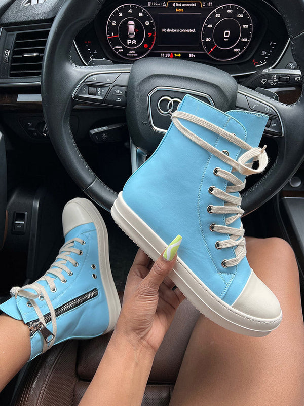 PU Side Zipper High-Top Sneakers