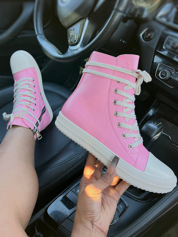 PU Side Zipper High-Top Sneakers