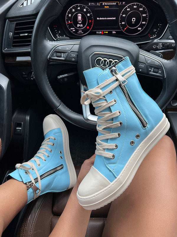 PU Side Zipper High-Top Sneakers