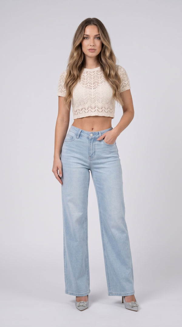 ONESO Women Mid Rise Pink Bow Embroidered Jeans