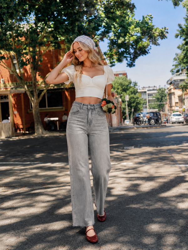 BlueMoment High Waist Stretchy Wide Leg BBL Jeans for Women Basic Straight Denim Pants Raw Hem Underwear Trouser