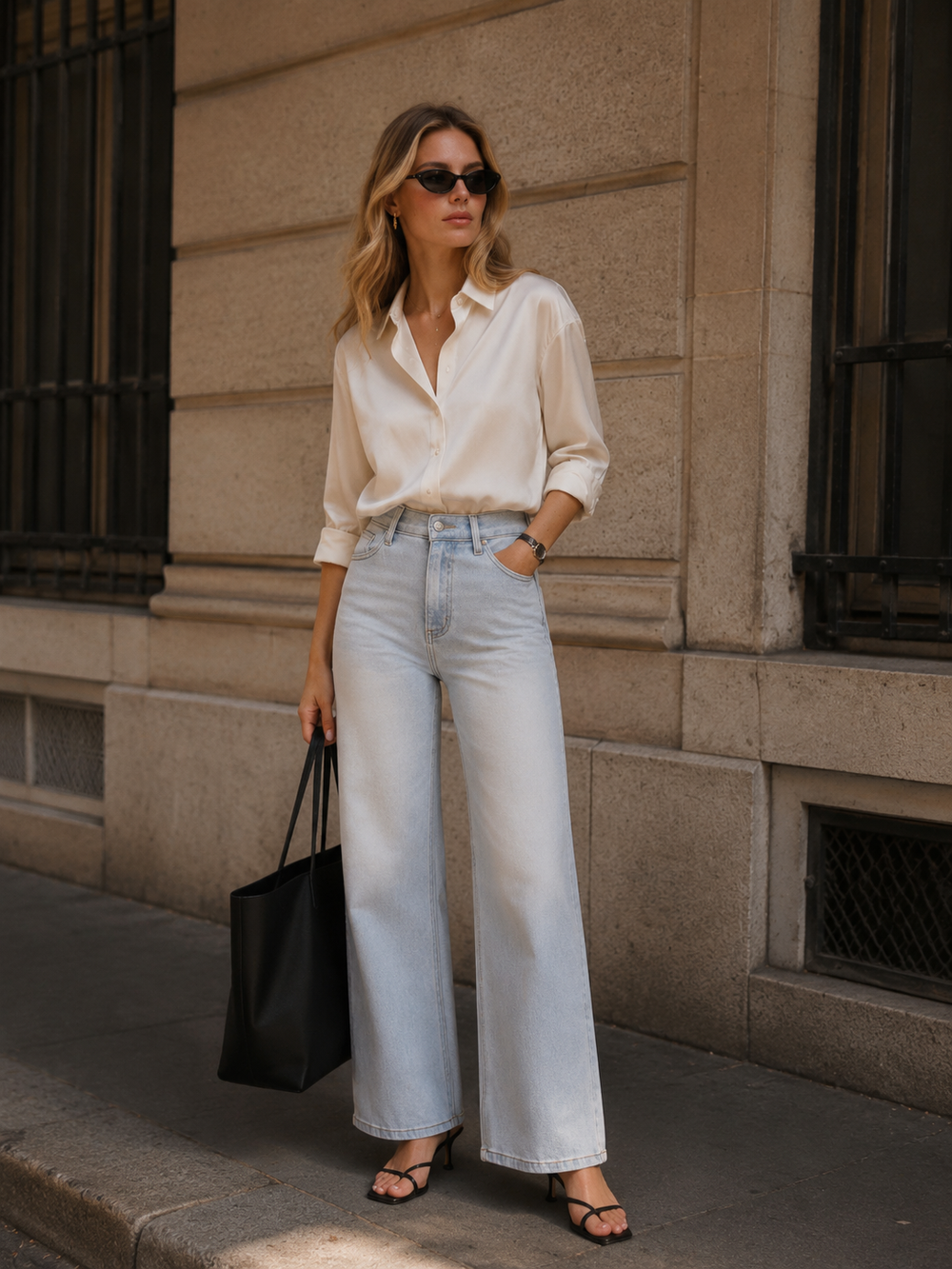 BlueMoment Wide Leg High Waisted Stretch Baggy Jeans