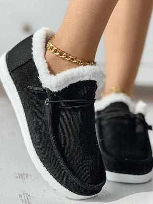 Fuzzy Trim Lined-up Slip On Boots