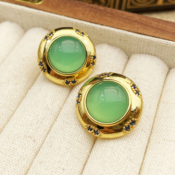 Round inlaid natural stone vintage earrings