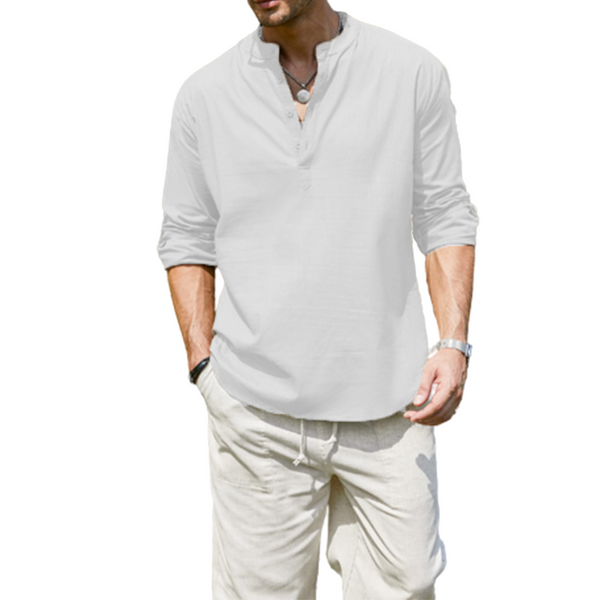 Men's Cotton Linen Casual Long Sleeve Shirt