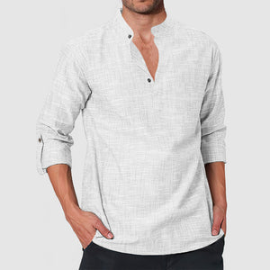 Men's Casual Linen Long Sleeve Henley Shirt