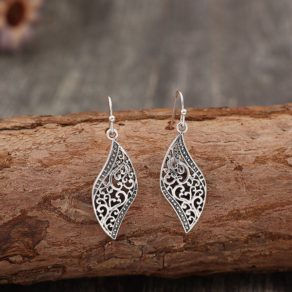 Hollow Flower S-shaped Leaf Alloy Earrings