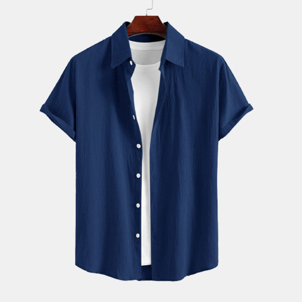 Men's fashionable solid color casual short sleeved shirt