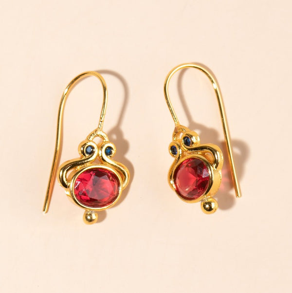 Vintage Inlaid Red Gemstone Earrings