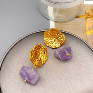 Irregular Lotus Leaf Natural Stone Earrings