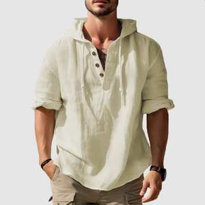 Men's hooded shirt solid color sleeve long sleeve shirt