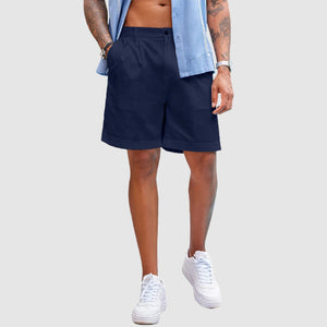 Men’s Linen Shorts Classic Fit Casual Elastic Waist Summer Beach Shorts