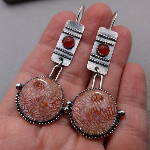 Vintage Round Ruby Hanging Earrings