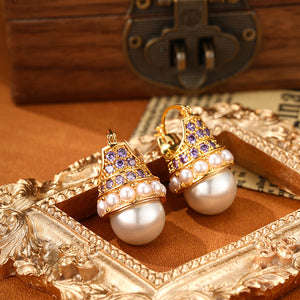 Vintage zircon crown pearl earrings