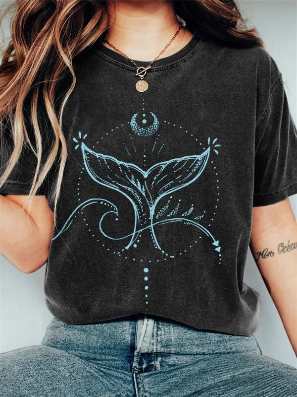 Whale Tail Mystical Art Vintage Print T-shirt