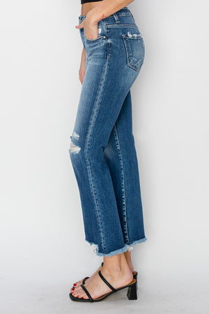 Full Size Frayed Step Hem Straight Jeans