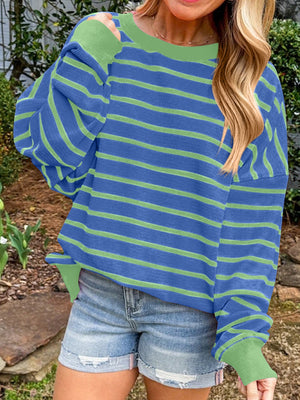 Lovelet Striped Contrast Long Sleeve Sweatshirt