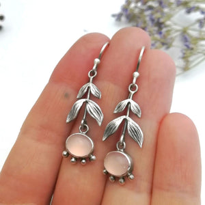 Carved Leaf Cat Eye Stone Earrings