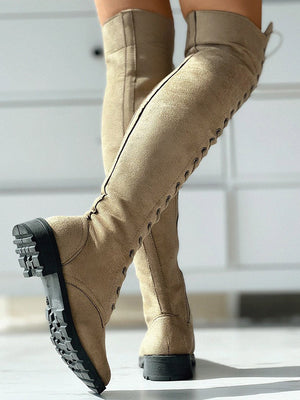 Lace Up Flat Suede Boots