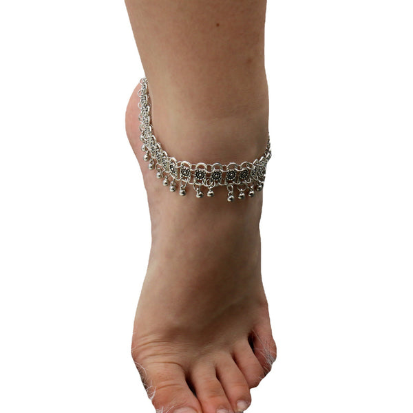 Retro Carved Pendant Bead Tassel Anklet