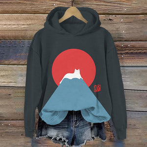 White Cat Snow On Mount Fuji Japanese Art Print Women's Hoodie