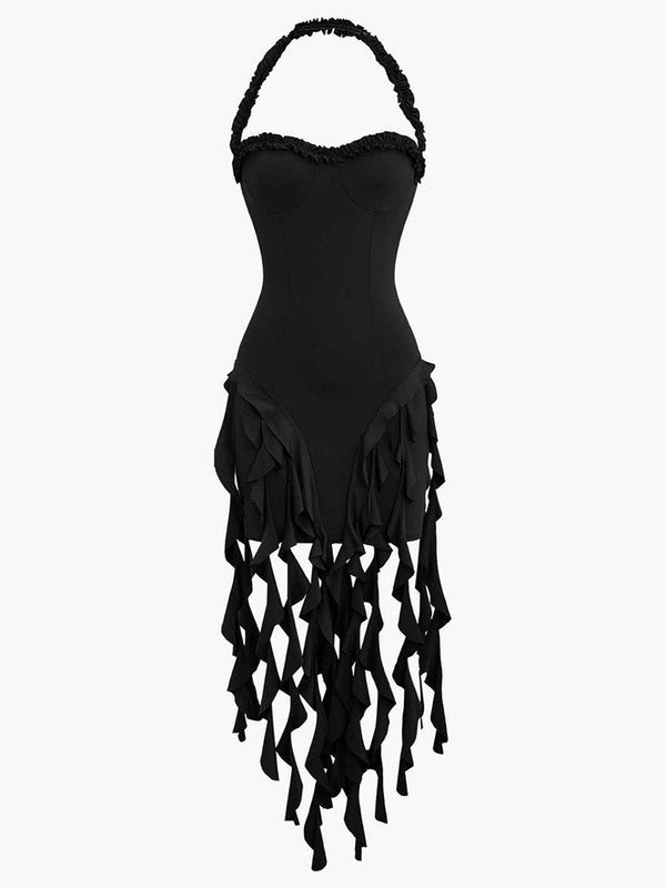 Ruffle Trim Halter Dress