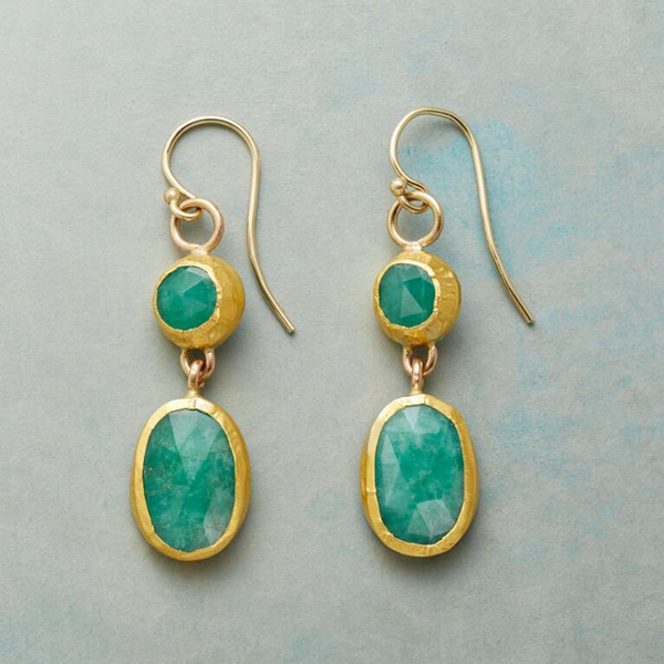 Vintage Turquoise Stone Gold Earrings