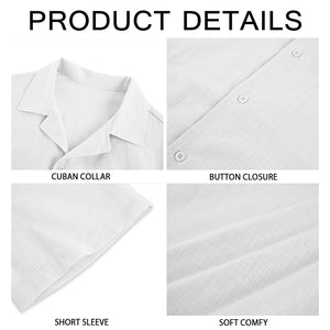 Men's Short Sleeve T-shirt Loose Sweatshirt Solid Button Cardigan Cotton Linen Shirt