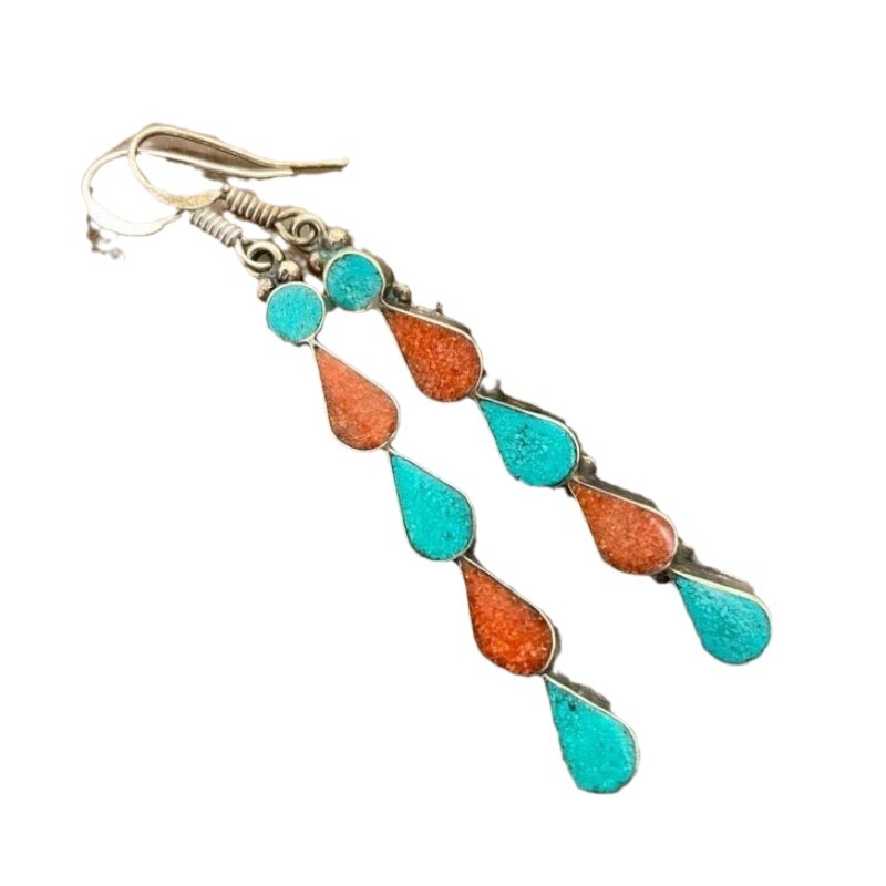 Long Blue Orange  Earrings