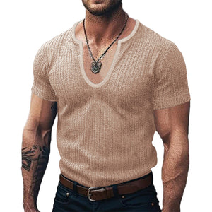 2024 Summer new u neck men's casual t-shirt