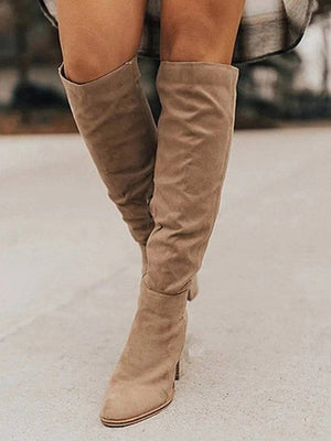 Faux Suede Chunky Heel Boots