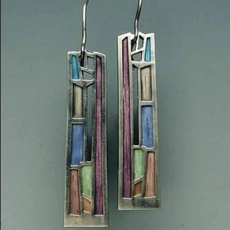 Vintage Colorful Silver Earrings