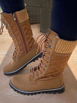 Zipper Design Lace Up Boots