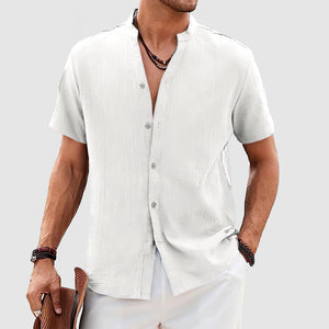 Men's Casual Daily Cotton Linen Short Sleeve Shirt