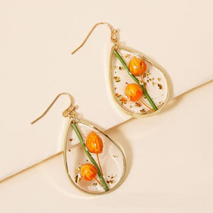 Droplet Shaped Dried Flower Earrings