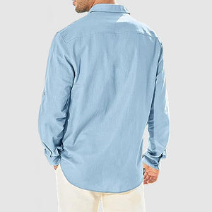 Men's Cotton Linen Pocket Shirt