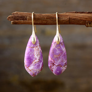 Natural stone water drop pendant earrings