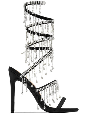 Embellished Fringe Wrap Heels