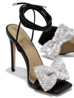 Bow Rhinestone Lace-up Heels